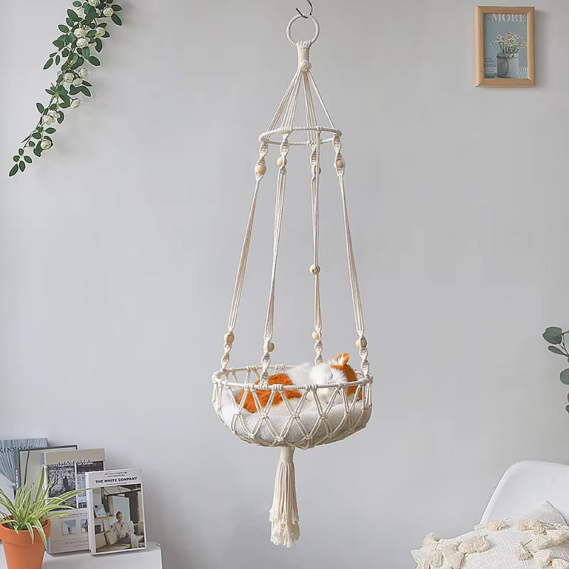 Elevate Your Cat's Comfort with Our Bohemian Handwoven Cotton Hammock Swing Bed - Perfect for Home Décor!